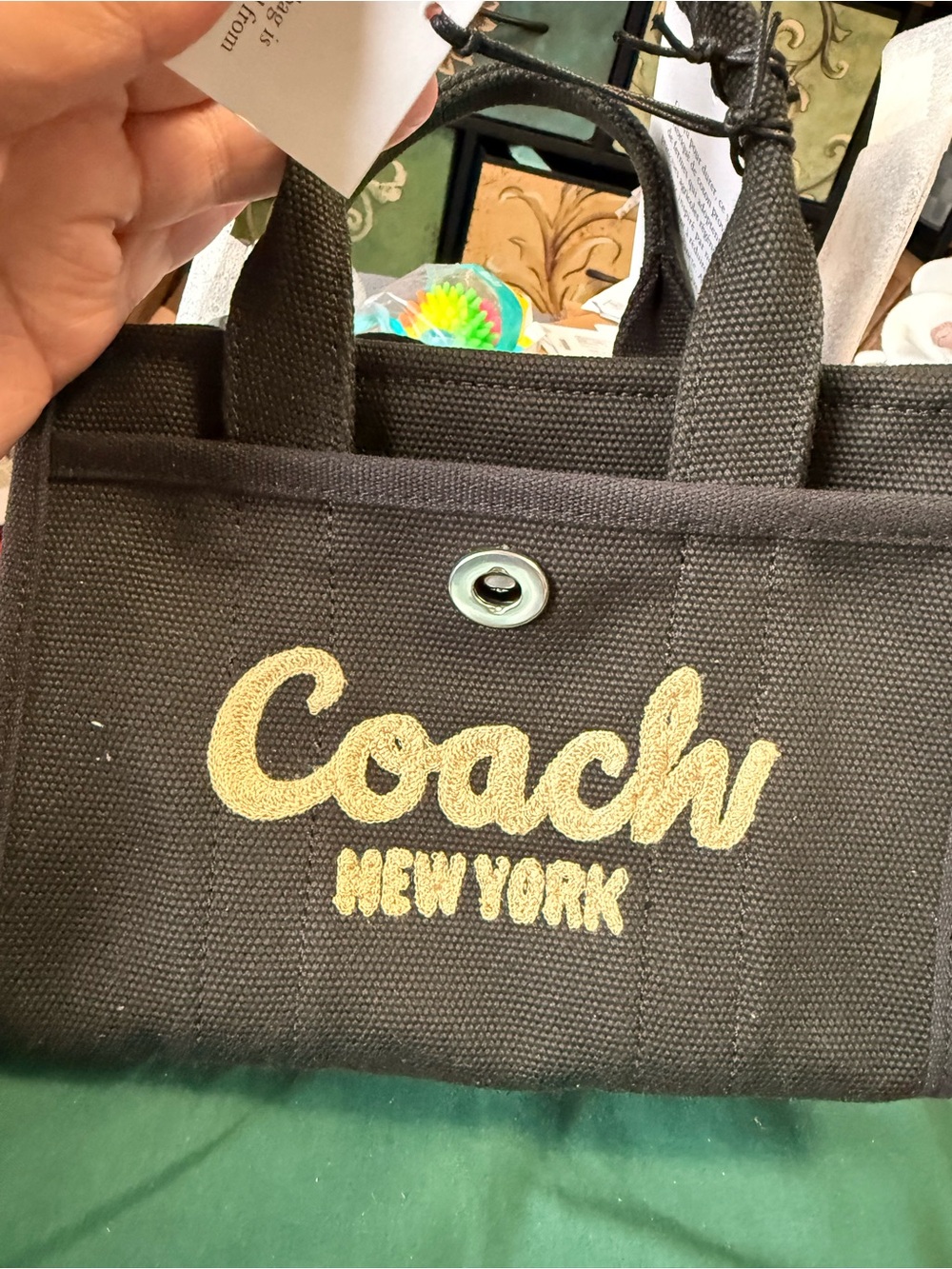 Coach New York Black Canvas Tote with Gold Logo size 20